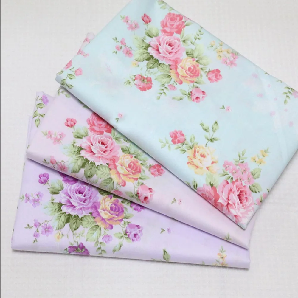 100% cotton twill cloth elagant pastoral blue pink purple rosa flower DIY for kids bedding apparel dress quilting decor telas