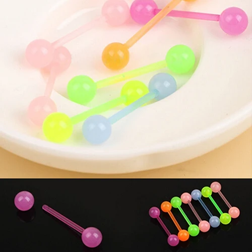 7Pcs Tongue Ring Barbell Body Piercing Jewelry Luminous Glow Acrylic Tongue Rings Nose Barbell Bars