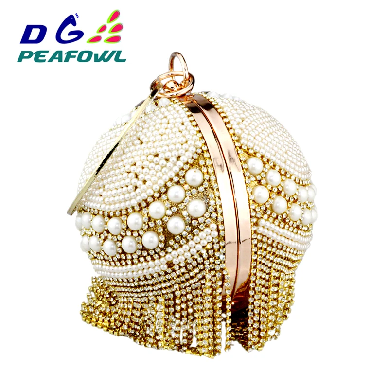 Nen Aankomst Diamant Kwastje Crystal Parel Materialen Zilveren Polsbandjes Bal Zakken Vrouwen Ronde Purse Dames Wedding Party Clutch