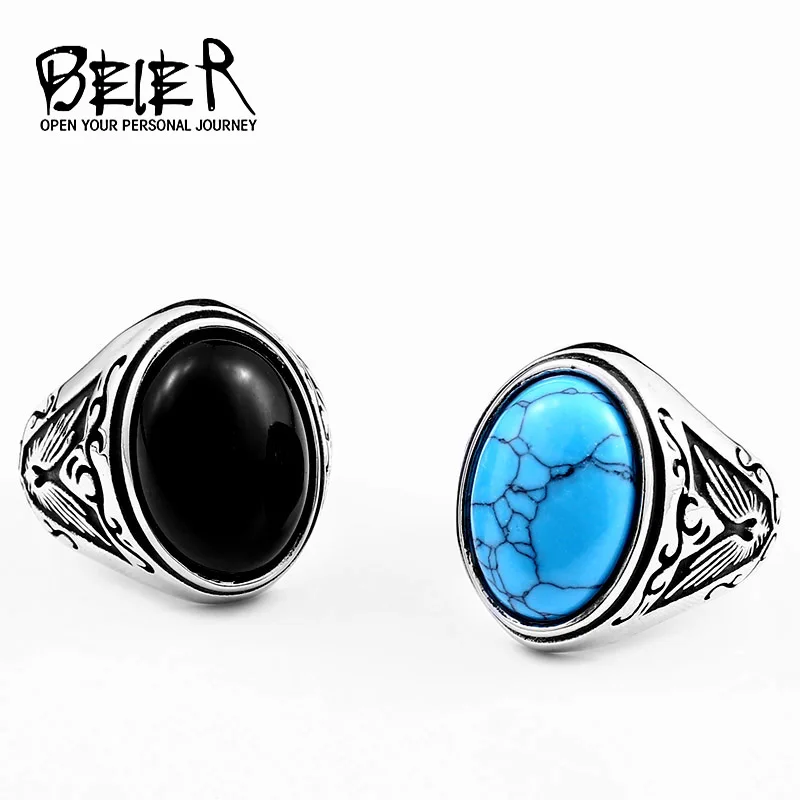 BEIER 2018 Natural Oval Opal Green Stone Ring Stainless Steel Vintage Nobel Palace Product  For Woman Man Europe BR8-633