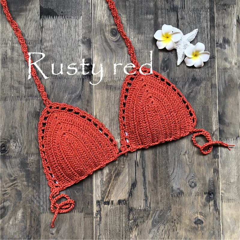 CROCHET BIKINI Sexy Bikini Crochet Strips Bandage Bathing Mode Women Bikini Tops Women\'s Swimwear Biquinis Feminino 2021