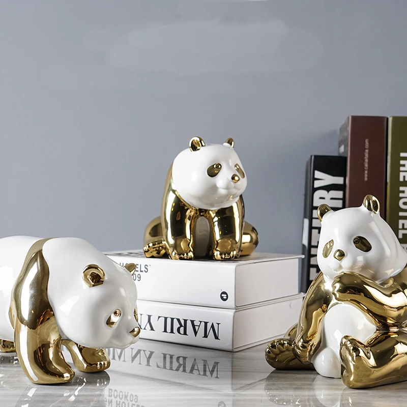 

Exquisite cute little panda modeling home furnishings statue Pretty Golden Silver Chinese Panda Crafts Wedding Gifts