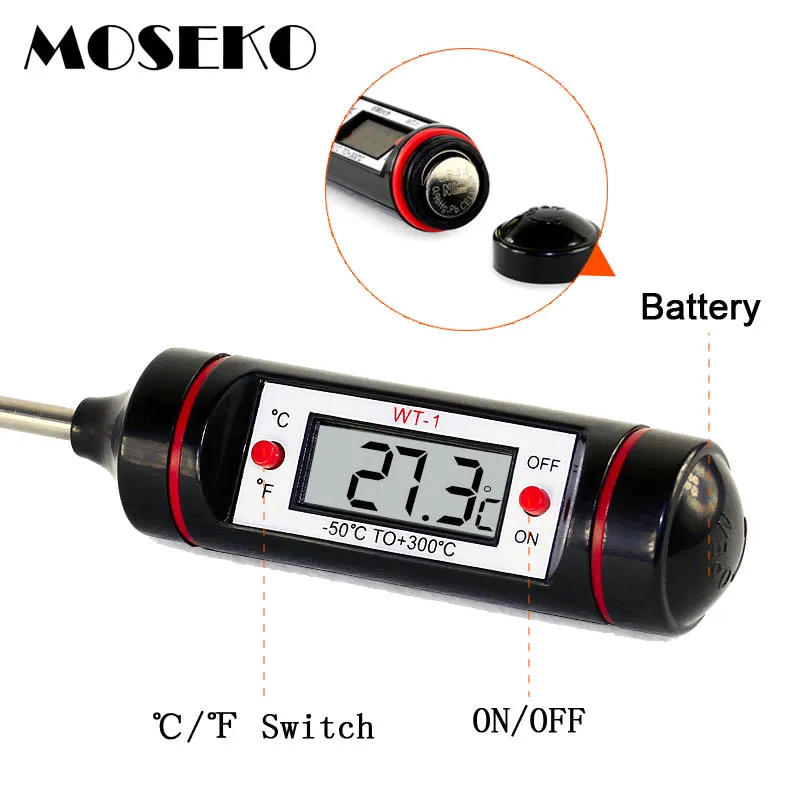 MOSEKO Portable Digital Kitchen Thermometer BBQ Meat Water Oil Cooking Electronic Probe Food Oven Thermometer WT-1 With Tube