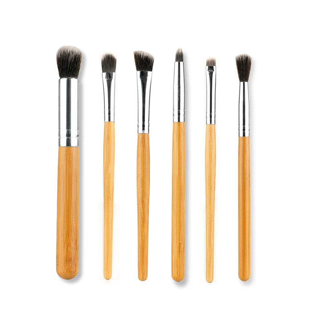 Fashion Bamboo Handle 6pcs/set Eyebrow Brush Concealer Shading Brushes Cosmetics Professional Makeup Brush Set Hairbrush