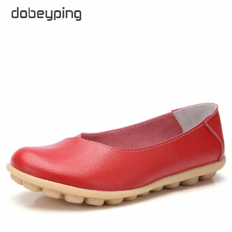 dobeyping New Spring Autumn Shoes Woman Genuine Leather Women Flats Shallow Women\'s Loafers Sewing Female Shoe Big Size 35-44