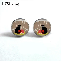 ED-003 New Design Black  Stud Earrings Reading  Book Lovers Librarian Jewelry Glass Cabochon Photo Earring HZ4