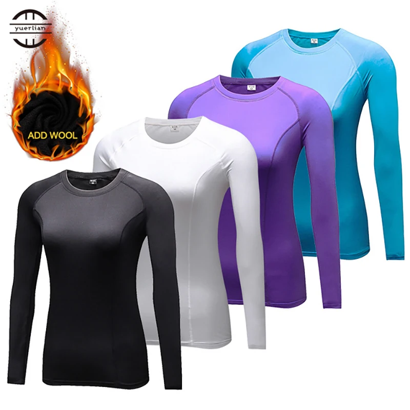 Long Sleeve Sports Tops Yoga Shirt Women Fitness T-Shirt Winter Sportswear Add Wool Elastic Seamless Tight Clothing Gym Top 2023