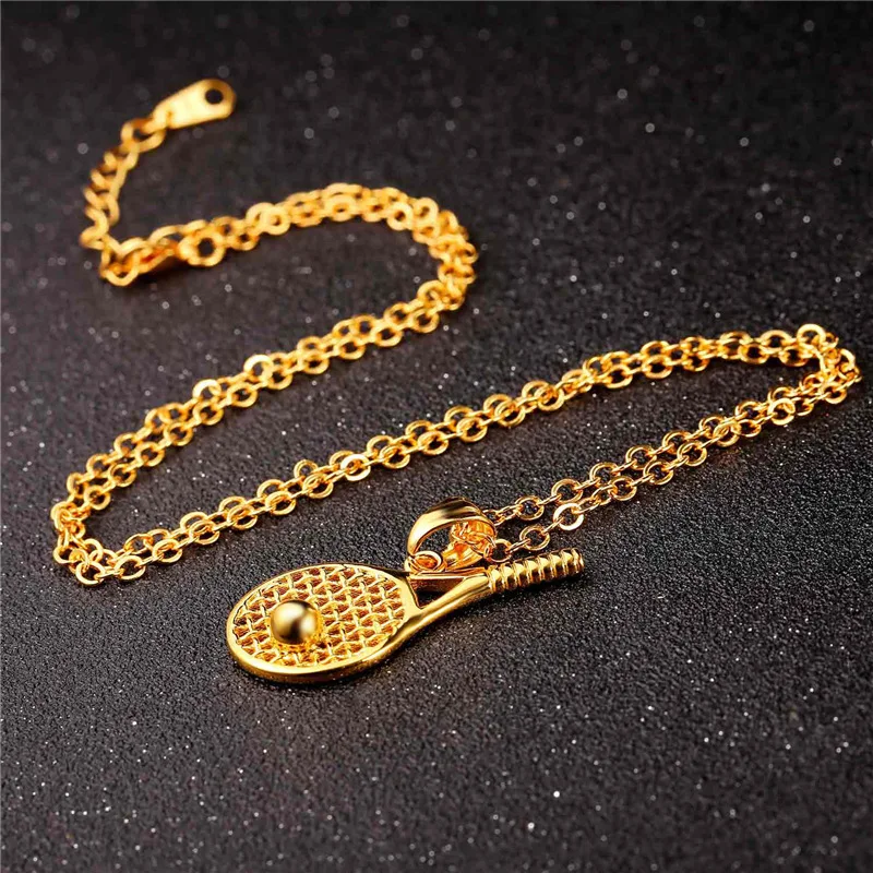 U7 Men Stainless Steel Tennis Racket Ball Pendant Necklace Gold Color Jewel Gift for  Sports Lover Unisex