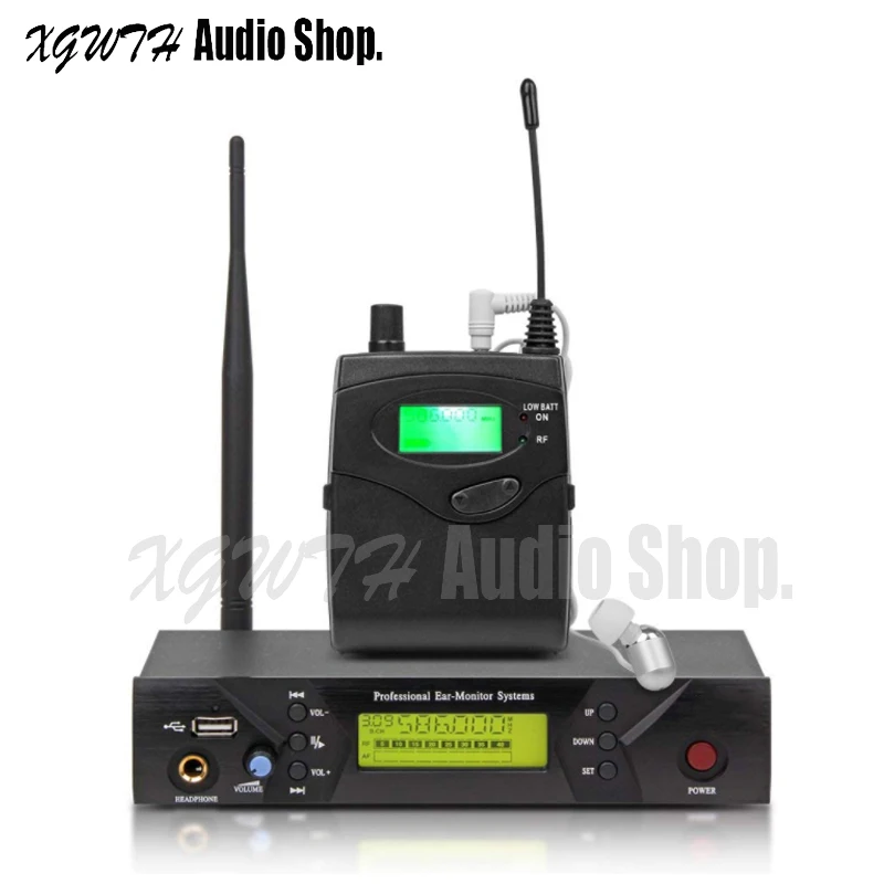 Одноканальная система ушных вкладышей, беспроводная, UHF, профессиональная система ушных вкладышей, USB и наушники белого цвета