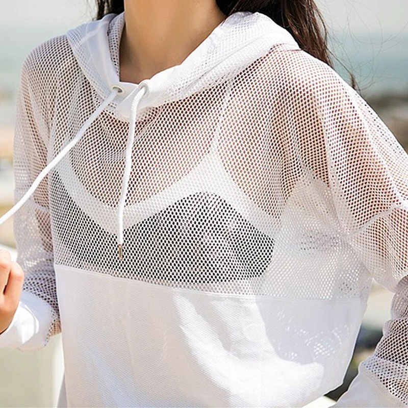 Mesh Yoga Top Sport Shirt Fitness Women Summer Hoodie Long Sleeve Sport Coat Workout Gym Cloth Wear Running Jacket Sportswear