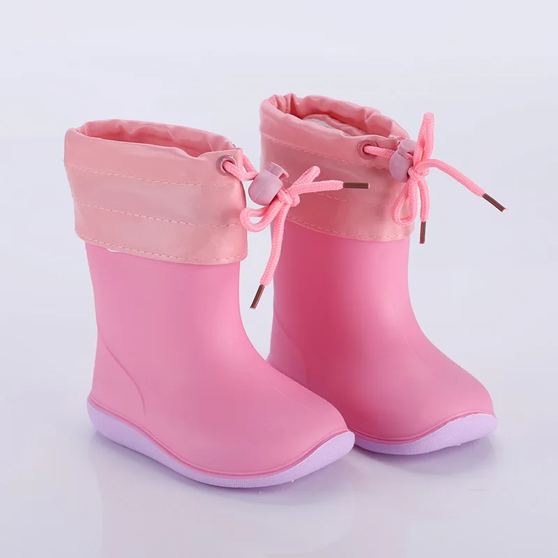 Kids Rubber Rain Boots for Girl Non-slip Boots Baby  Boys Waterproof Water Shoes Warm Children Rainboots Removable cotton cover