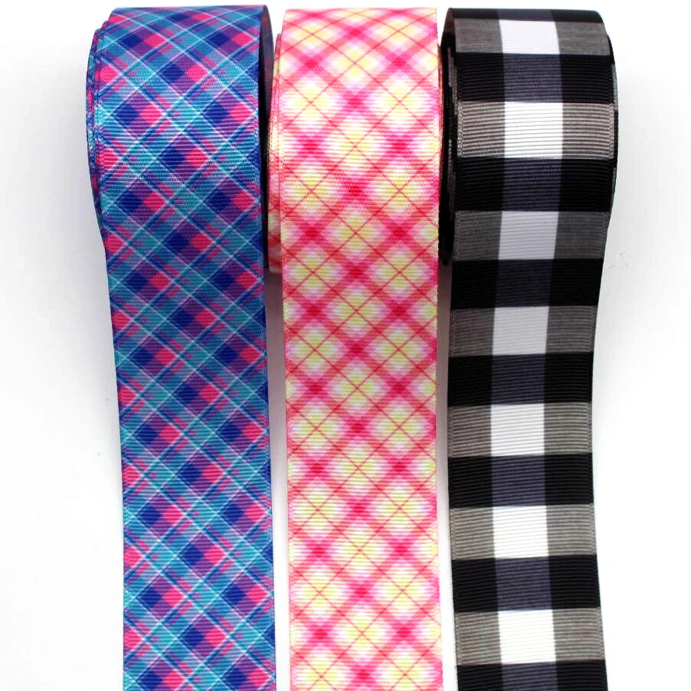 10 Yards 25MM 38MM Plaid Ribbon DIY Handmade Material Headdress Hair Bows Vertical Grid Colorful Grosgrain Ribbons