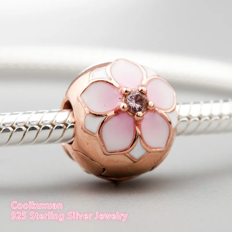 

Spring Authentic 925 Sterling Silver Magnolia Bloom Clip, Blush Pink Crystal & Mixed Charm Fit Pandora Charms Bracelet