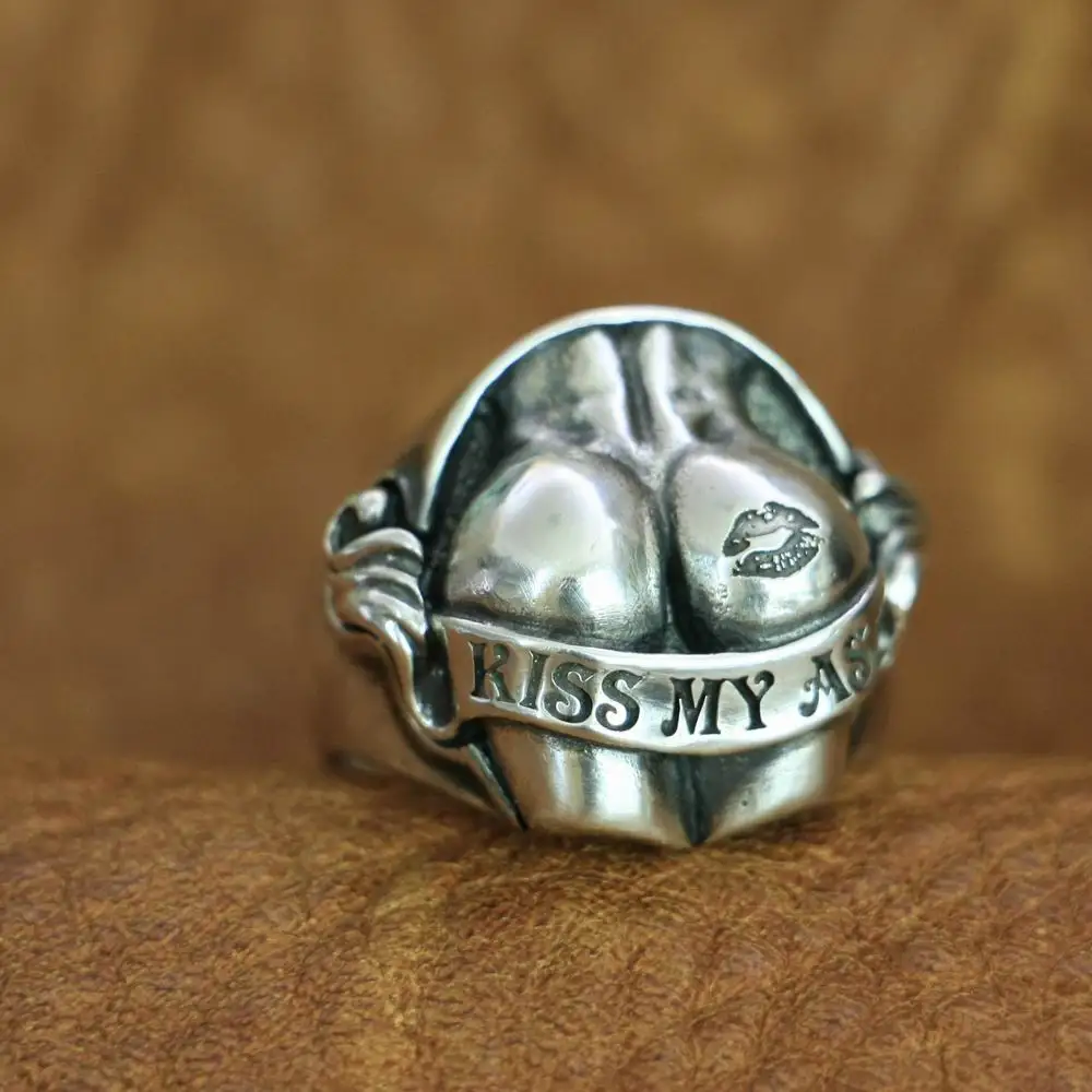 925 Sterling Silver Sexy Hips Buttocks Ring KISS MY ASS Punk Jewelry TA148 US Size 7 to 15 BZ