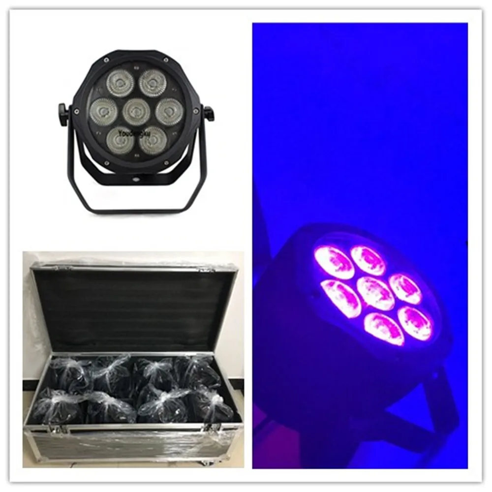 8 pcs par with flightcase 7*18w 6in1 rgbwa uv DMX512 dimmer DJ Stage mini led par64 lighting