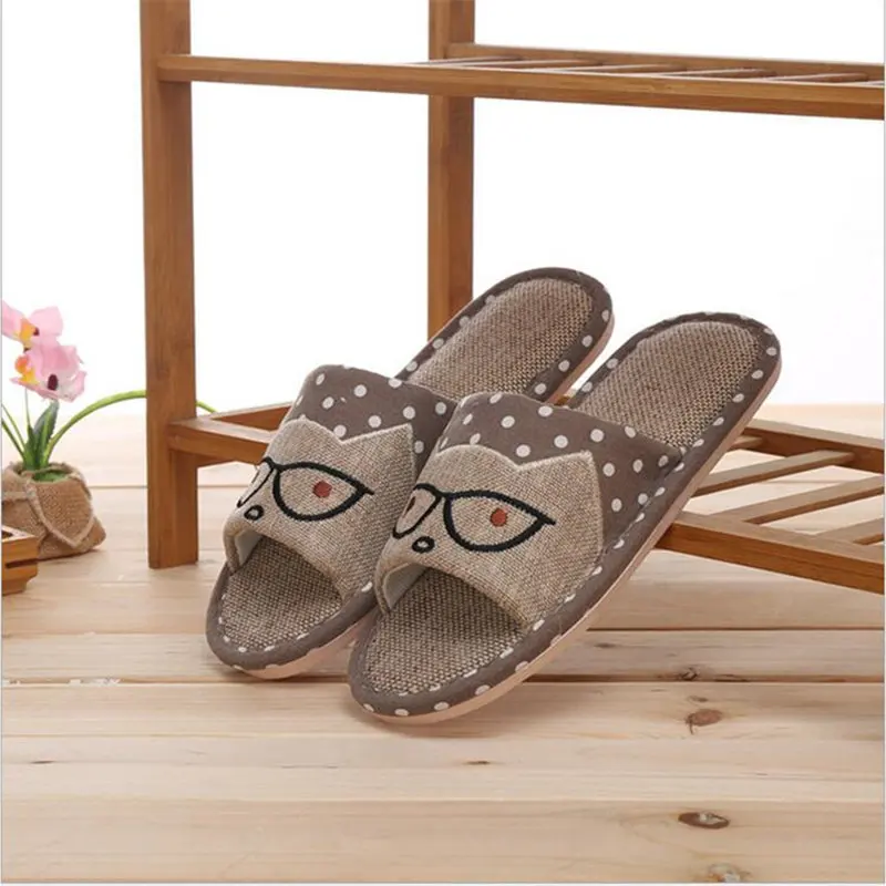 Men Hemp Glasses Home Slippers Man Slippers Cute Cat Lovers Home Slippers Indoor Plush Size House Shoes Man wholesale