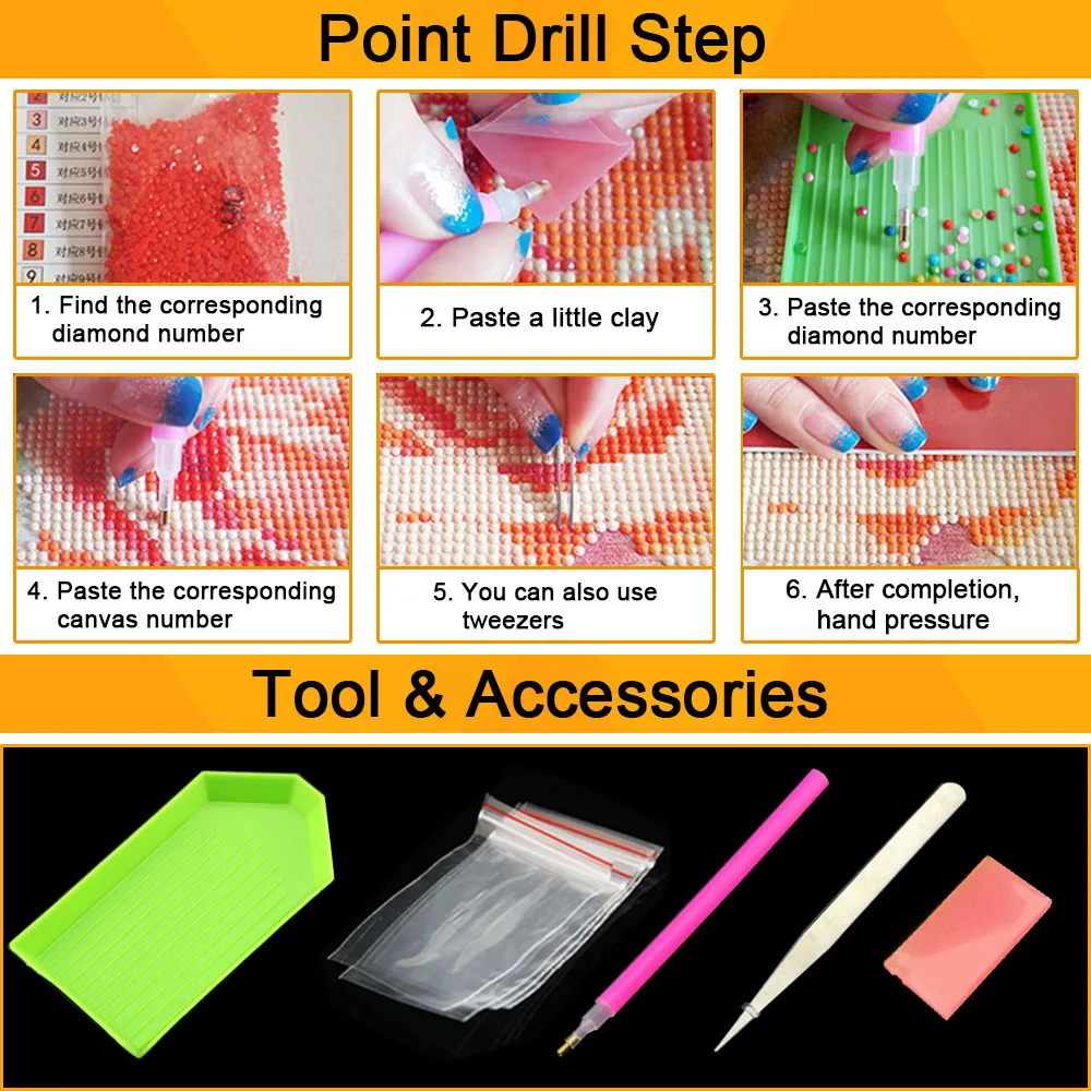 5pcs Full Square/Round Drill 5D DIY Diamond Painting \