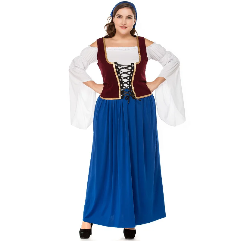 Germany Bavaria Oktoberfest beer festival work clothes Costume Halloween Carnival Party Cosplay Fancy Long dress Plus size 2XL