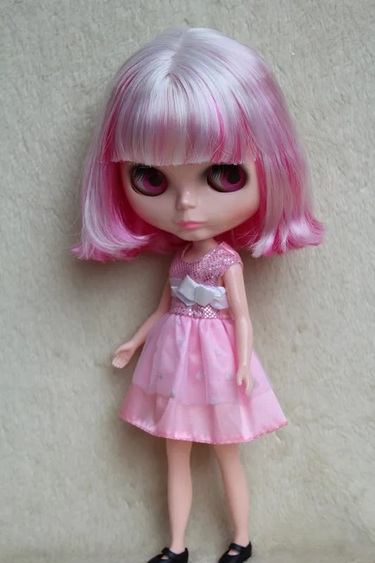 Blygirl White Pink Liu Hai short hair Blyth doll nude doll ordinary DIY doll body joints 7 to change their own makeup