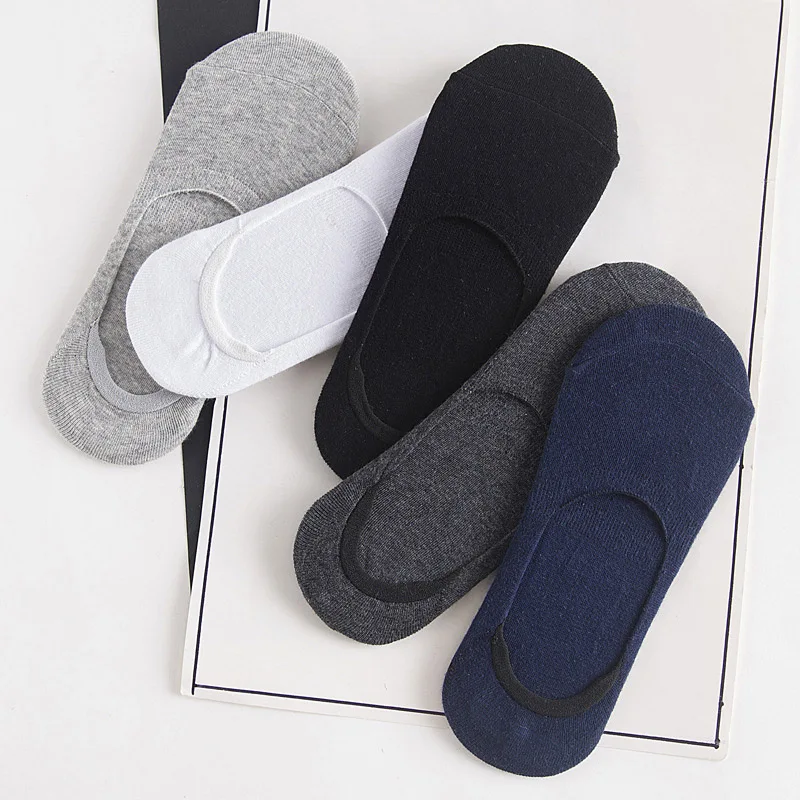 5 Pairs Men Non-slip Silicone Socks Solid Color Invisible Boat Socks Summer Absorb Care Skin High Quality Cotton Sock Slippers