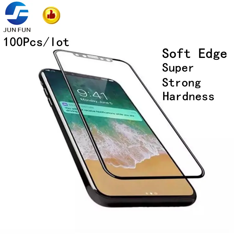 JUN FUN 100Pcs/lot soft edge Screen Protector Tempered Glass For iPhone X 8 6 6S 7 Plus case carbon fiber Tempered Glass