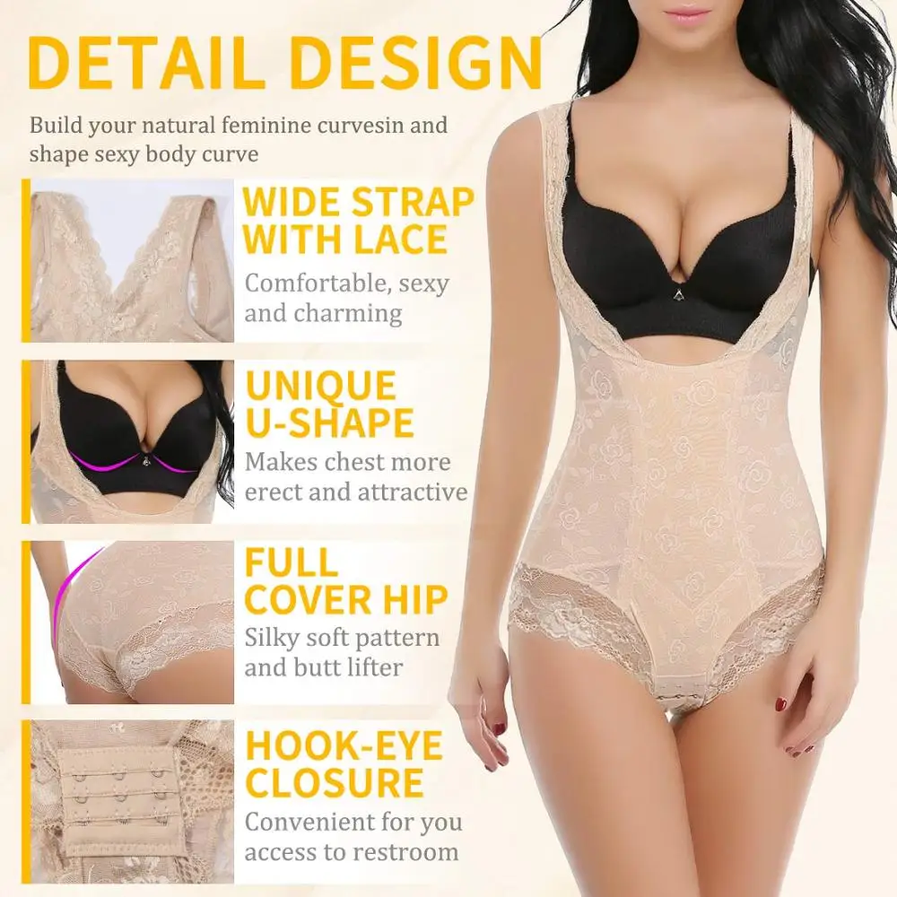 Miss Moly Lace Full Body Shaper Tummy Control Bodysuit Waist Cincher Underbust Shapewear Slimming Trainer Panties Gridle Corset