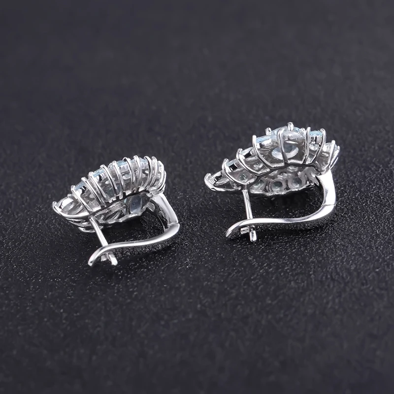 Gem\'s Ballet 6.33Ct Natural Sky Blue Topaz Gemstone Flower Stud Earrings 925 Sterling Silver Fine Jewelry For Women