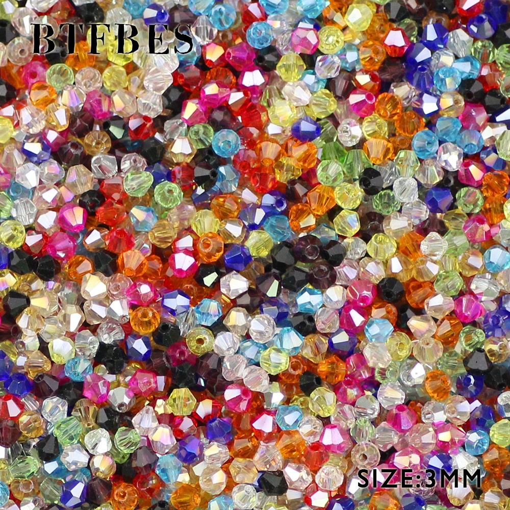 BTFBES 3mm Bicone Austrian Crystals Beads 200psc AB cone Glass Loose Beads For Jewelry Bracelet Necklace Making Accessories DIY