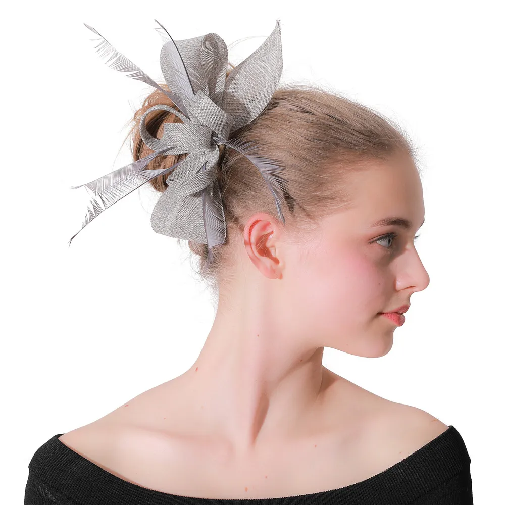 Frauen Gold Feder Blumen Hut Haar Clip Fascinator Schöne Kopfbedeckungen Stirnband Für Cocktail Party Hochzeit Kirche Haar Zubehör – Detail 12