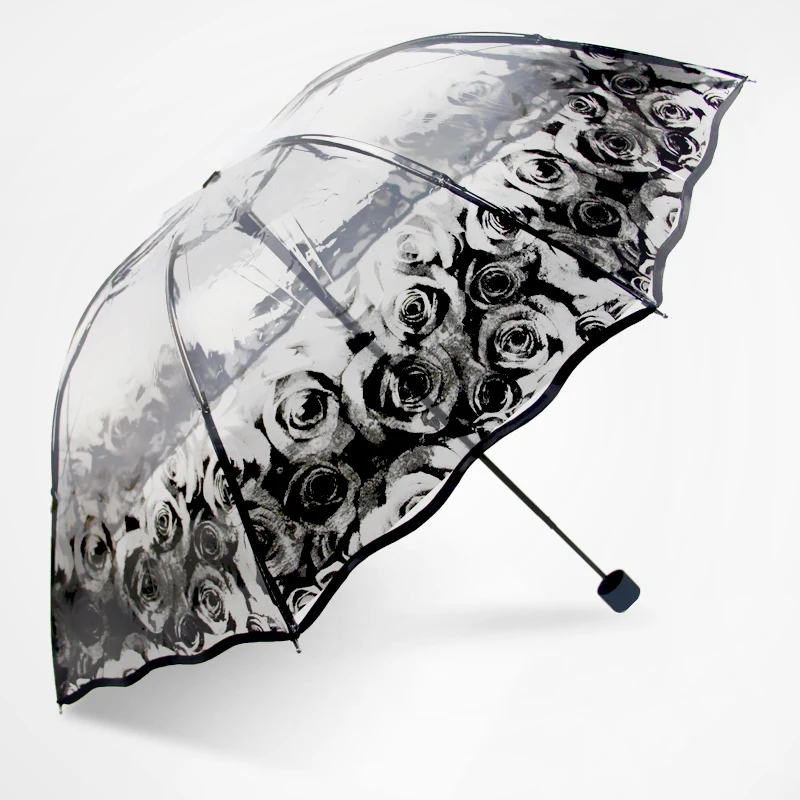 Personality Thicken Parapluie Three Fold Transparent Princess Umbrella Rose Deer PVC Clear Women Men Rain Umbrellas Parasol