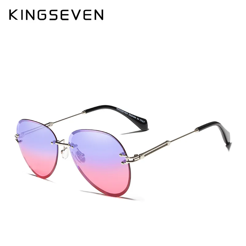 KINGSEVEN-gafas de sol de piloto sin montura para mujer, lentes gradientes de colores, protección UV400, N802