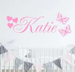 Posh Personalised Name Decals Butterflies And Hearts Wall Sticker Custom Kids Girls Names Bedroom Nursery Vinyl Wall Decal D850