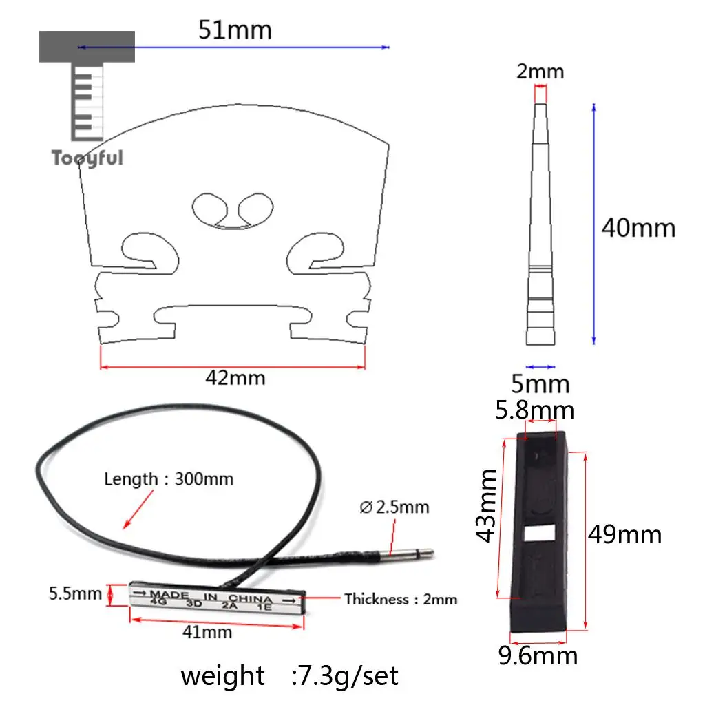 Tooyful Set of Violin Bridge Double Piezo Pickup Base Kit for 4/4 Violin Bass Cello Instrument Parts Accessories Replacement