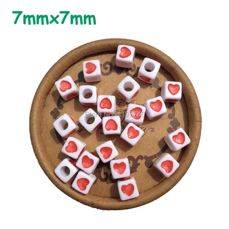 alphabet beads heart acrylic hearts Red Heart Printed Letter Alphabet Cube Acrylic Heart Beads Fit Jewelry making 7mm, 1900Pcs