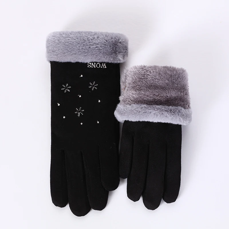 Nieuwe Winter Vrouwelijke Dubbele Dikke Pluche Pols Warme Kasjmier Leuke Snowflake Mittens Vrouwen Flexibiliteit Touch Screen Rijden Handschoen 81E