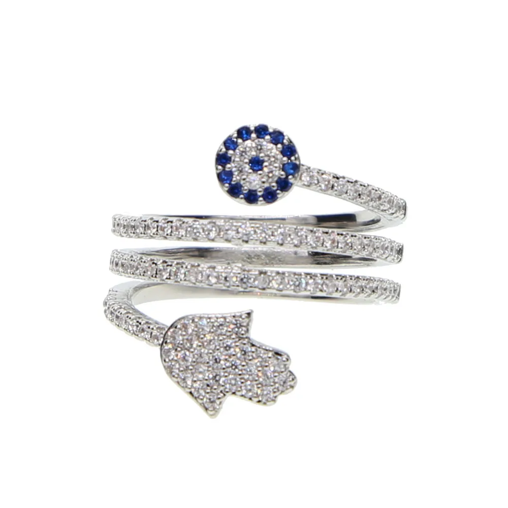 2026 New Anillos Top Quality Screw Twist Rings With Micro Paved Hamsa Fatima Hand For Palm Eye Charm Crystals Women Jewelry
