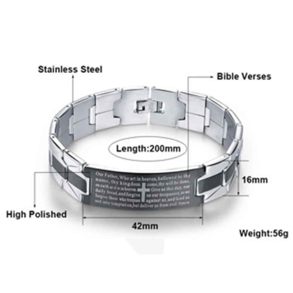 NIBA Men's Bracelets Trendy Jesus Christian Cross Stainless Steel Bangle Fashion Jewelry