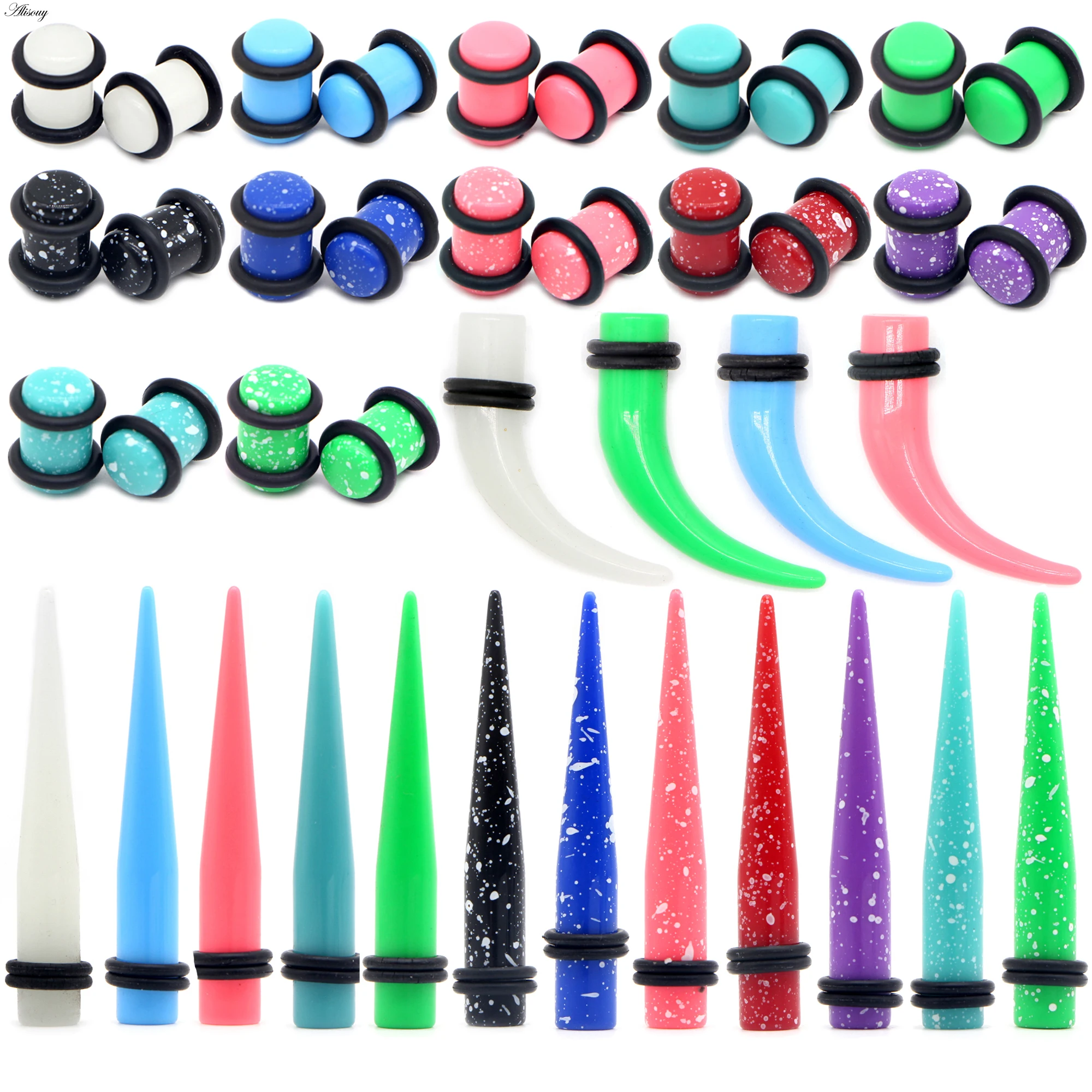 2PC Assorted Colors Acrylic Spike Flesh Tunnel Plugs Gauge Taper Ear Stretcher Expander Rings Body Piercing Helix Punk Jewelry