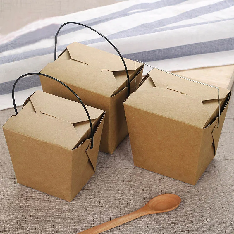 Disposable Kraft Paper Box, Portable Handle, Fried Food Cup, Take Away Chicken Holder, Chips Cups, Restaurant Package Tools