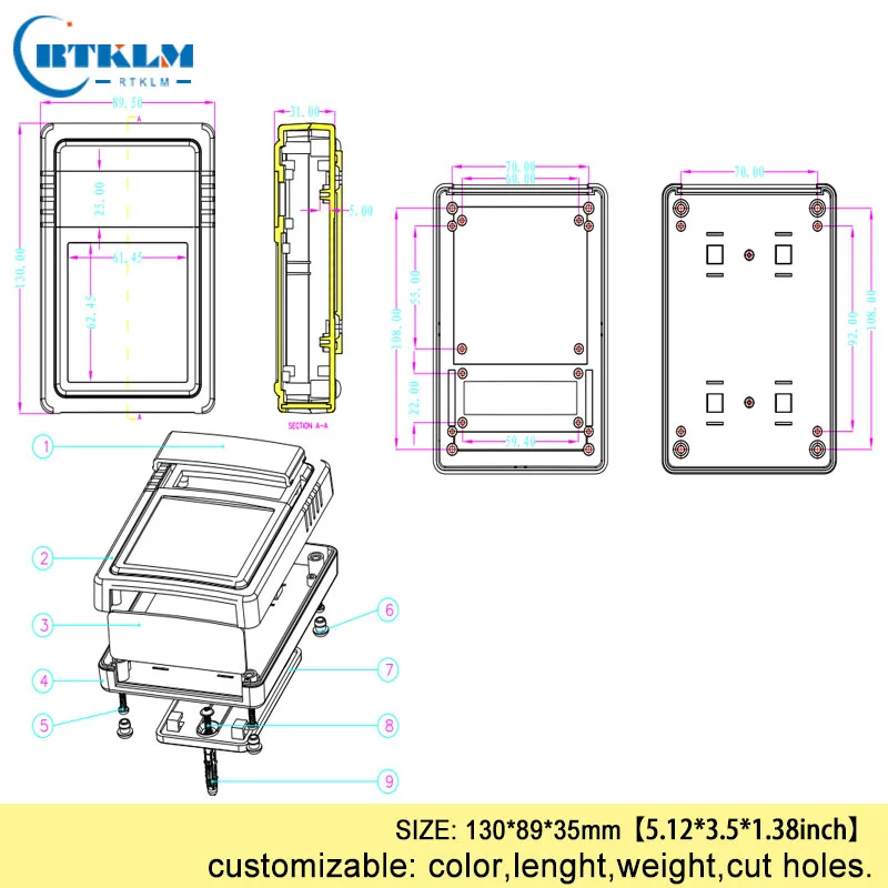 ABS wall box mount junction box diy plastic enclosure project case Plastic housing for electronics instrument case 130*89*35mm