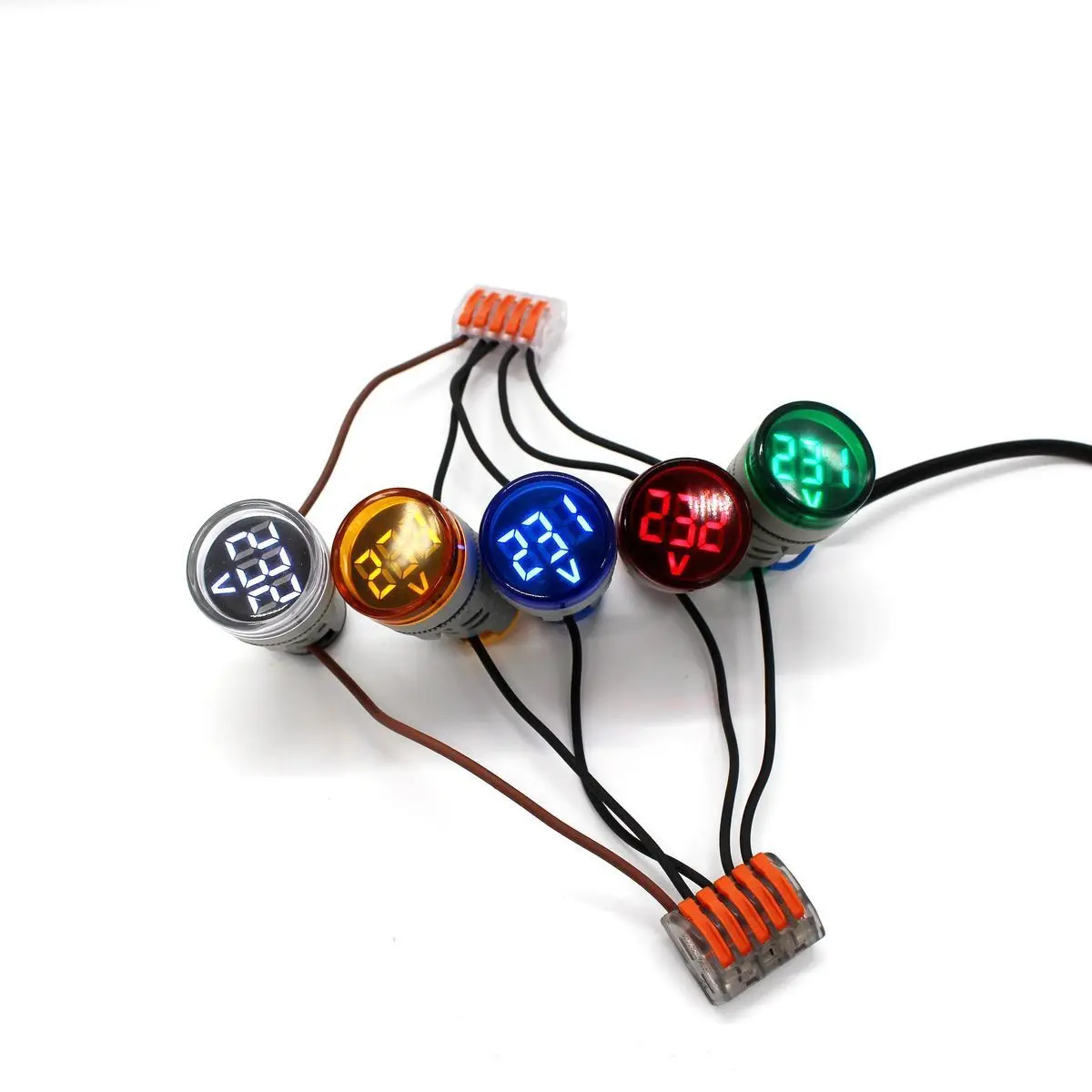 22mm LED Digital Display Gauge Volt Voltage Meter Indicator Signal Lamp Voltmeter Lights Tester Combo Measuring Range 1-500V AC