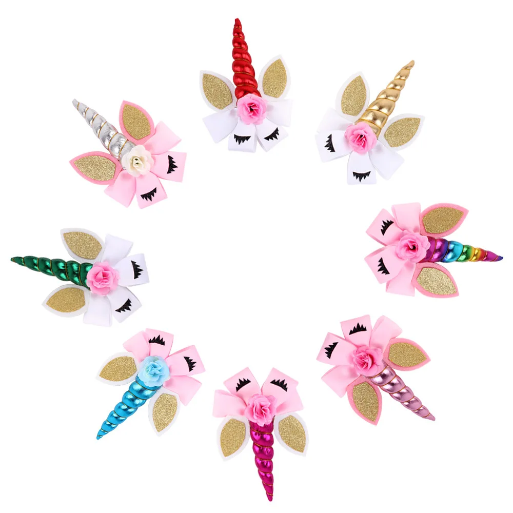 

8pcs 8Inch unicorn Hair Bows for Girls Jumbo Bowknot Cute cartoon Party Bow Hair Clip for Children hairbows Hair Accessories