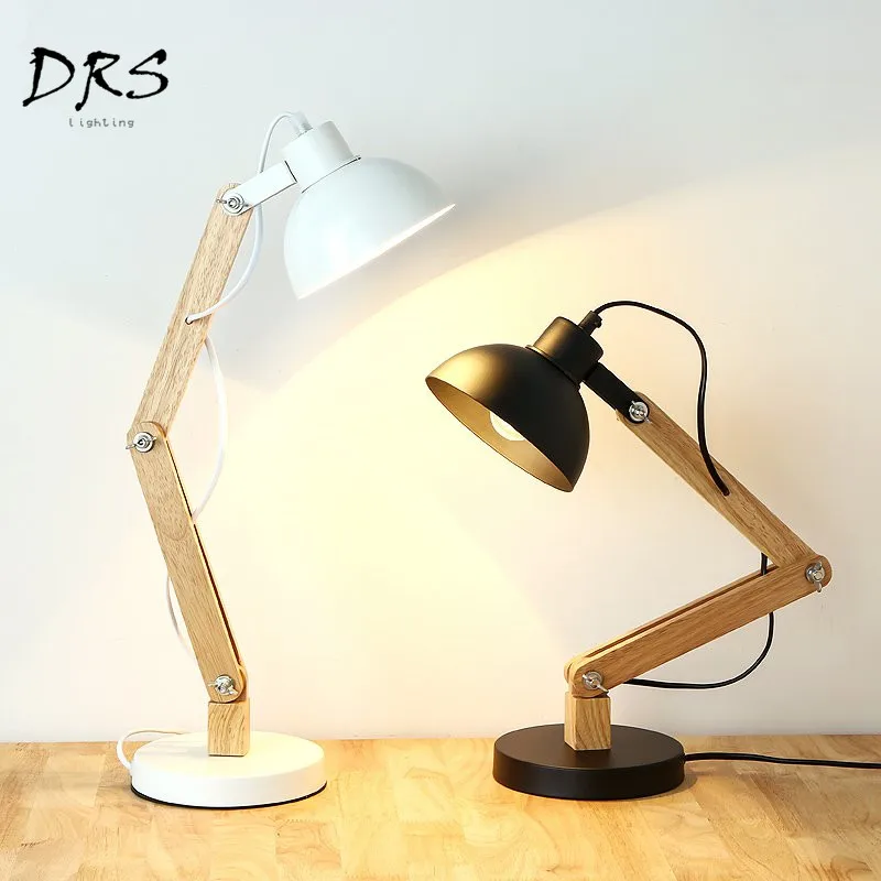 

Industrial Wind Solid Wood Desk Lamp Nordic Bedroom Bedside Table Lights Living Room Lampshade Kids LED Decoracao Para Casa Lamp