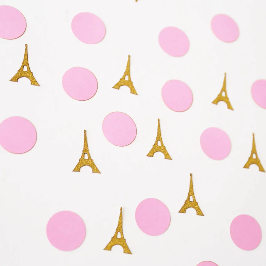 Pink and gold Vintage confetti. Eiffeil tower. Paris theme. Confetti. First birthday party.