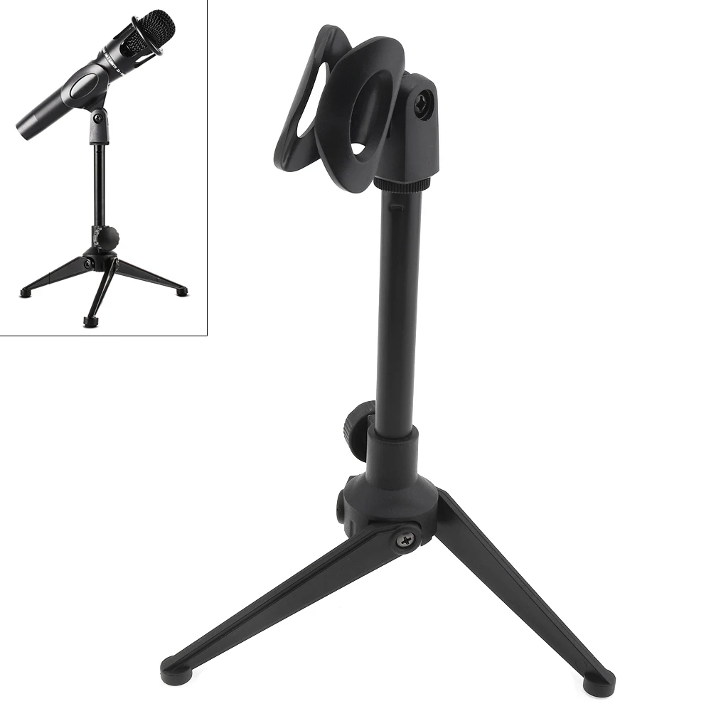 Portable Table Recording Microphone Holder Compact Microphone Tripod Stand Three-Legged Holder with Clamp 180° Rotation Angle