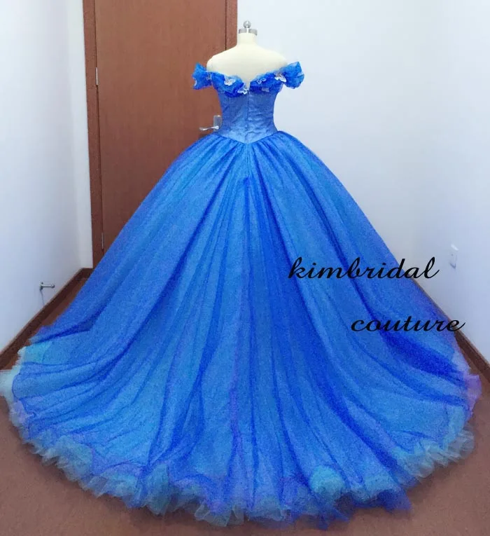 Tatsächliche Bild Abendkleider Kleider Gericht Zug Weg Von der Schulter Schmetterling Blau Ballkleid Cinderella Brautkleider Echt Bild