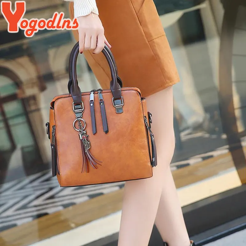 Yogodlns Vintage Cat Tassel Luxury Handbag Women Bags Double Zipper Crossbody Bags Shoulder Bag Casual Shell Tote Ladie