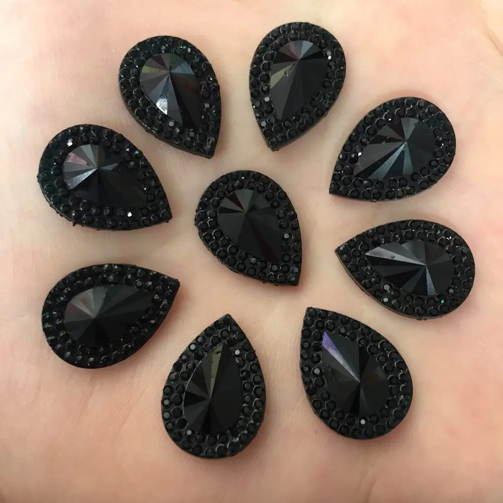 Resin 40PCS 13*18mm Black Drop Flatback Rhinestone Scrapbook Jewelry Making Accessories Supplies F505