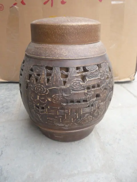 Unique Old Chinese Handcraft Enameled YiXing Zisha  tea canister,  double-deck, wonderful design,with mark, Free shipping