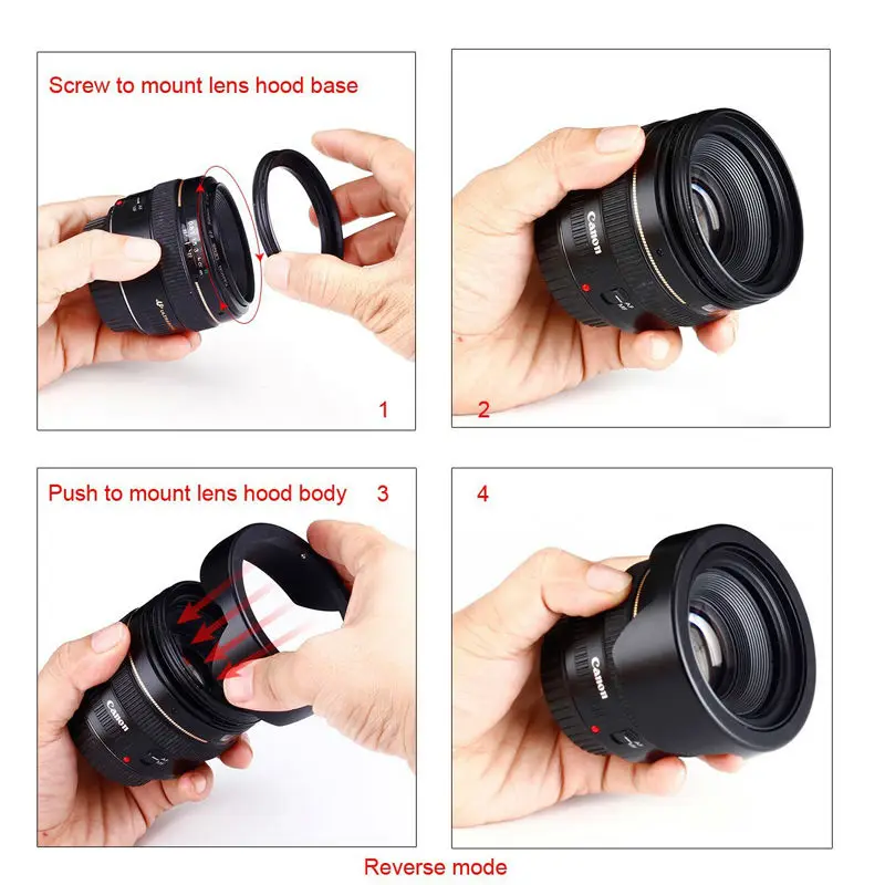 Black 58MM Reversible Petal Flower Lens Hood For Canon Rebel 18-55mm STM Lens T5i T4i T3i T3 T2i XSi